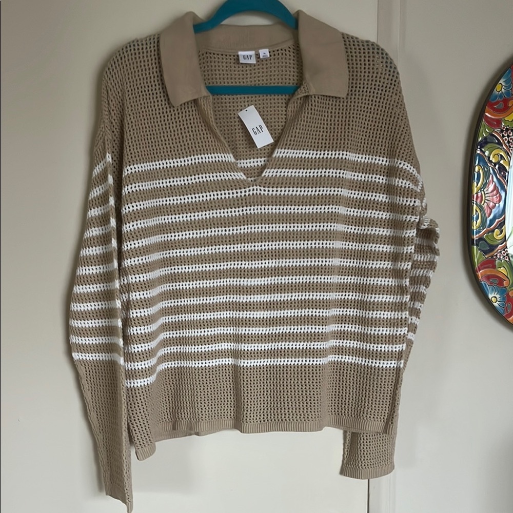 NWT Tan and White Striped Knit Sweater